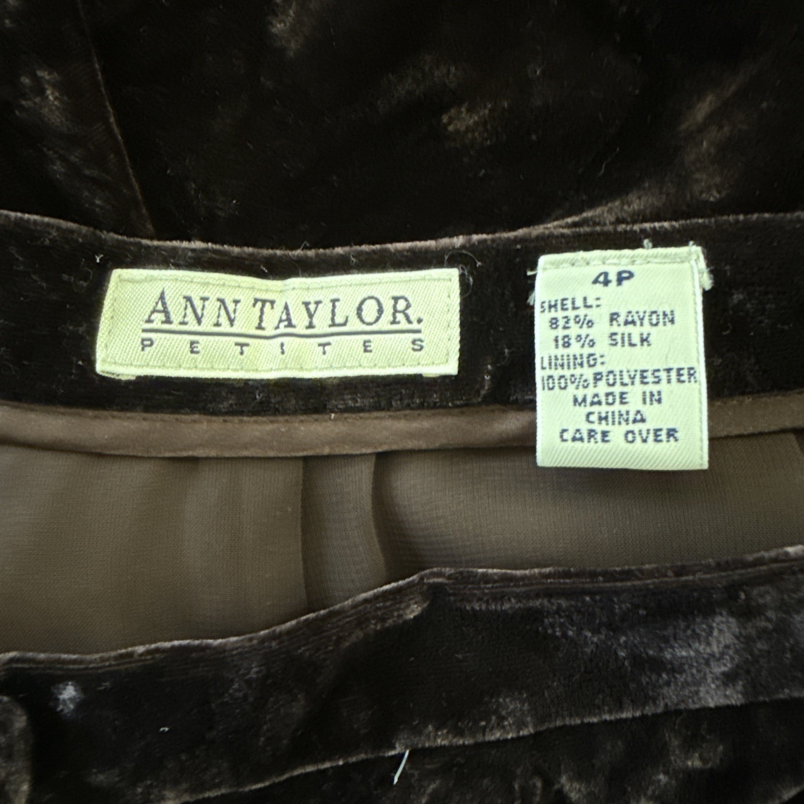 Vintage Ann Taylor Petite Dark Chocolate Brown Crushed Velvet Pants Lined Sz 4P