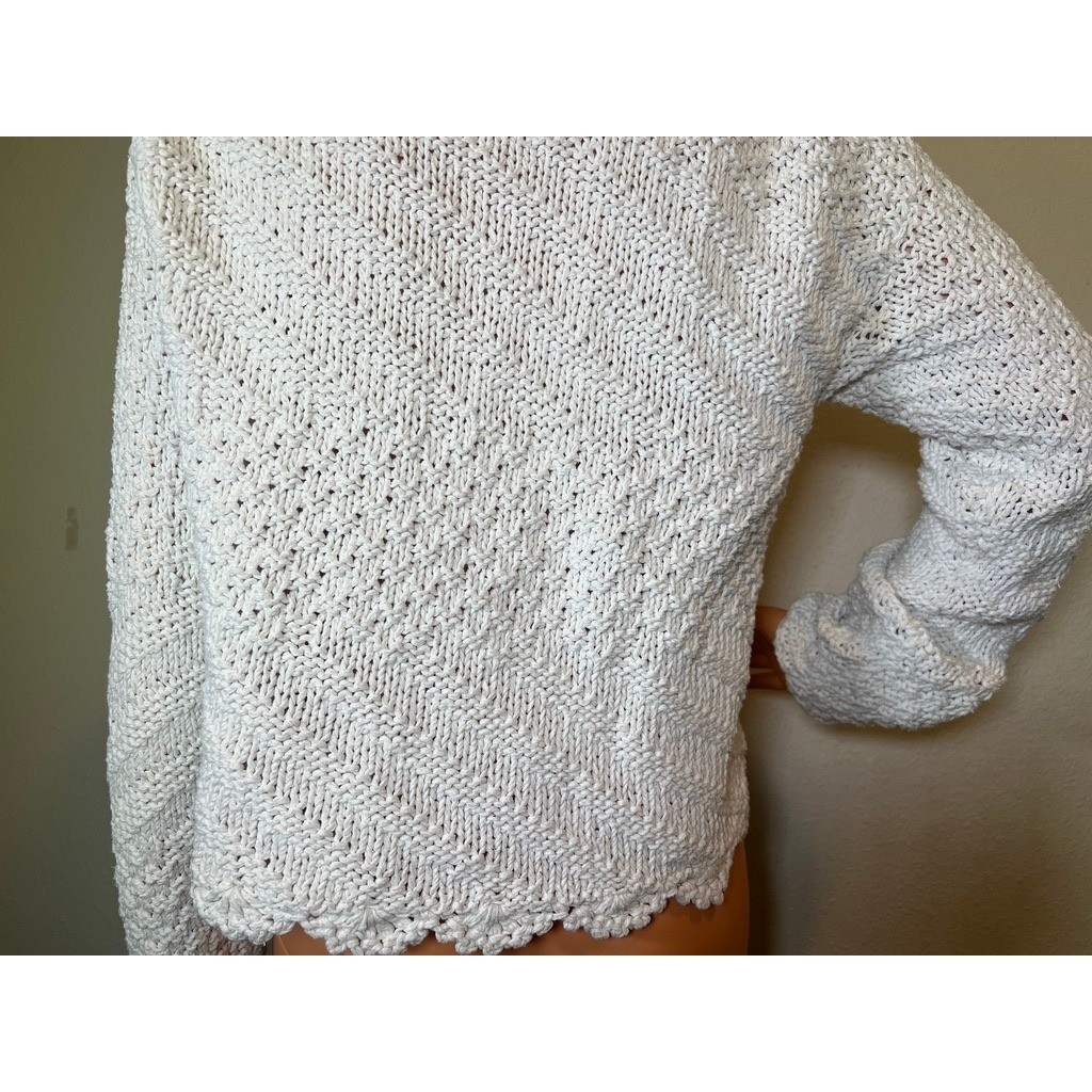 Vintage Handknit Cardigan White Cotton Cottagecore Sweater SIZE?