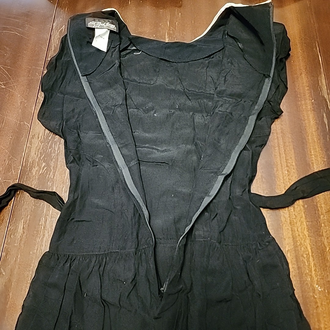 Vintage 90s Wednesday Addams Addams Family Black With White Lace Rayon Dress 5/6