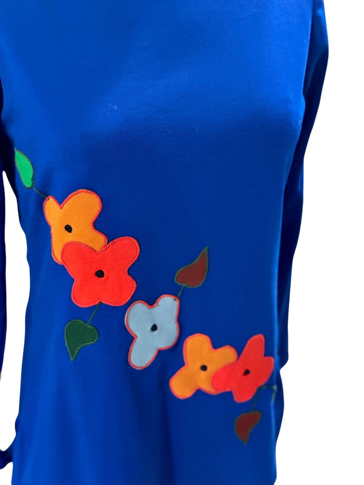 70’s Vintage Concept Swirl Blue Nylon Retro Floral Pattern Mod Boho Top Size 10