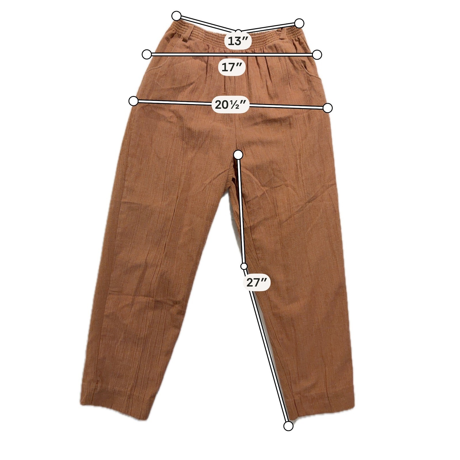 Fire Islander Brown Textured Pants Elastic Waist Made in USA Size 11/12 Vintage