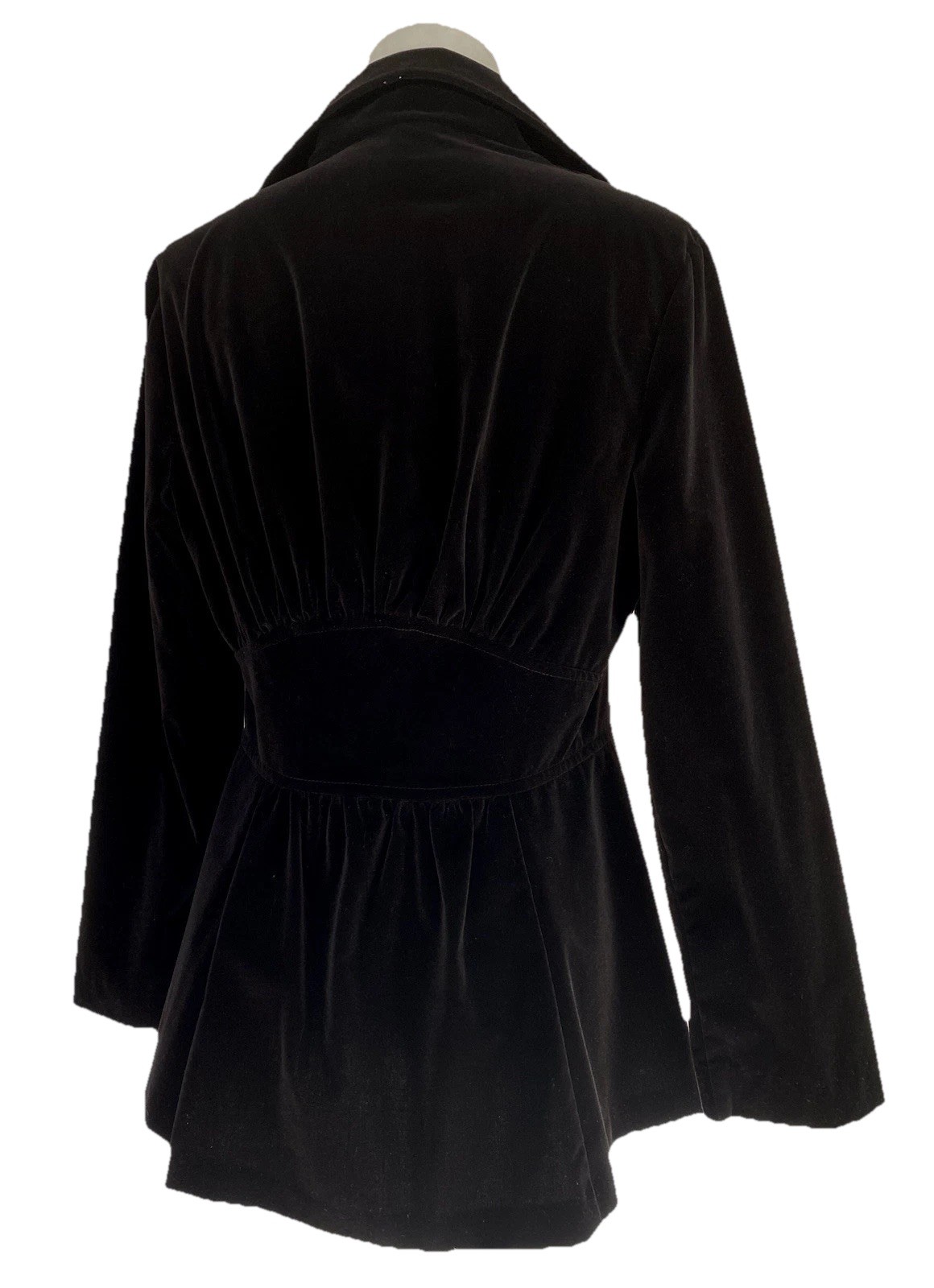 1970’s TAILORED BLAZER Jet Black Vintage Huge Collar Gathered Detail Size S/M