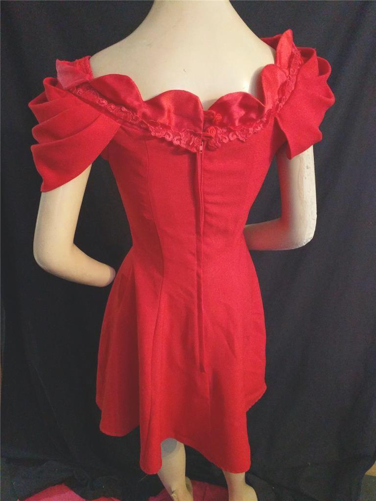 1980’s VINTAGE RED SHORT FIT & FLARE PARTY, PROM L.A.GLO DRESS-32″ BUST