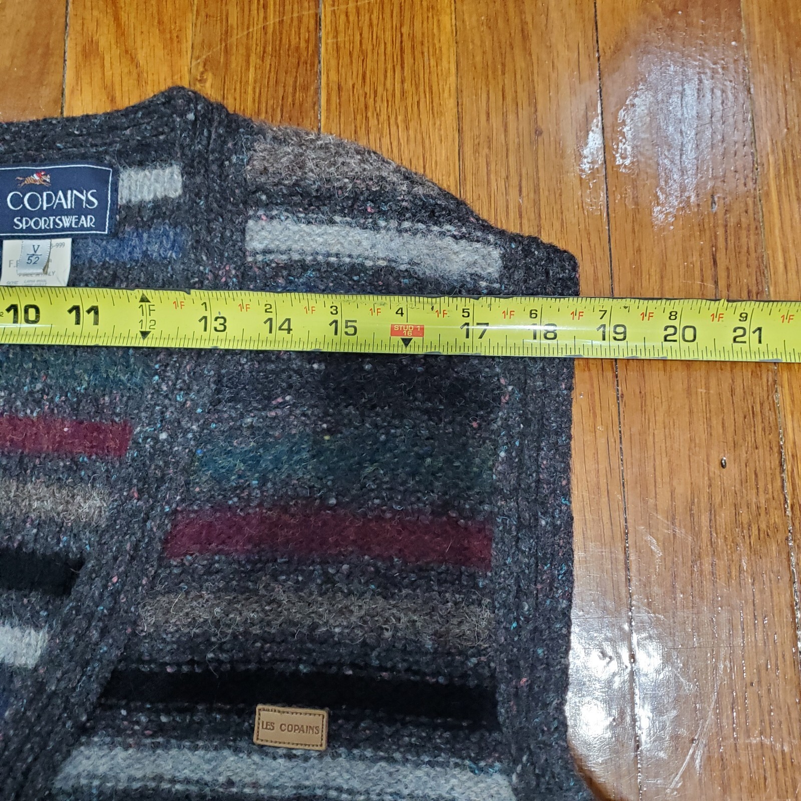 VTG Les Copains Sportswear Striped Oversized Wool Silk Cardigan Vest Sz 52 Rare
