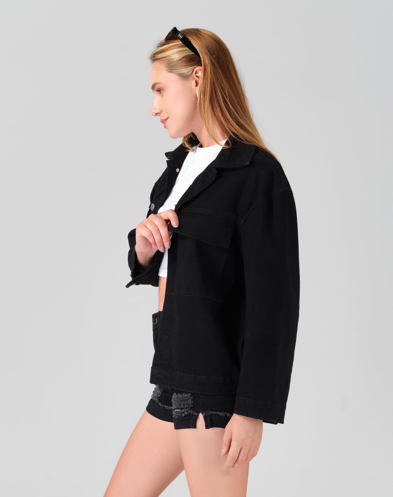 roswear Denim Jacket Coat for Women with Flap Chest Pockets Casual Oversized …