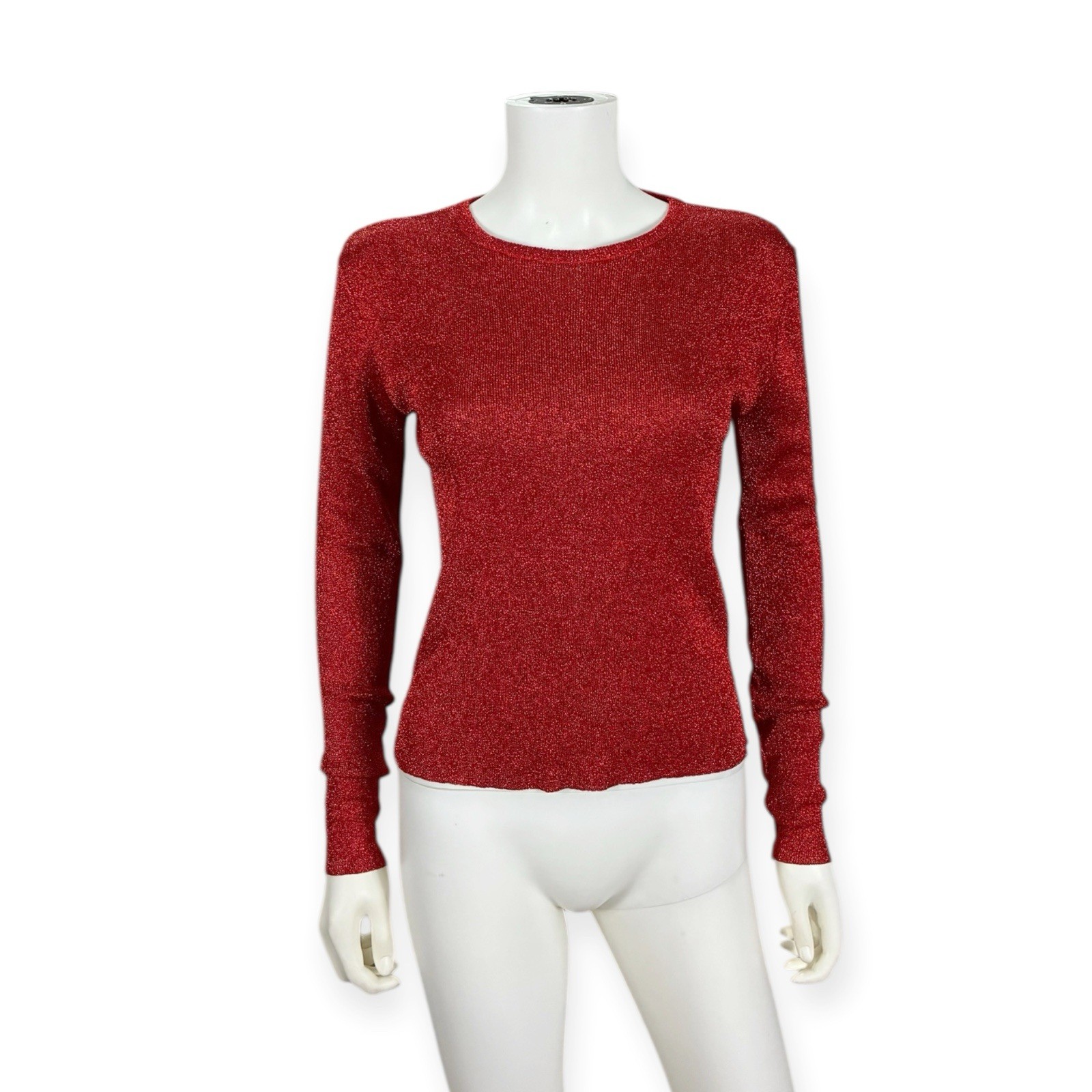 Paul Harris Women’s Vintage Red Metallic Stretchy Long Sleeve Top Holiday L
