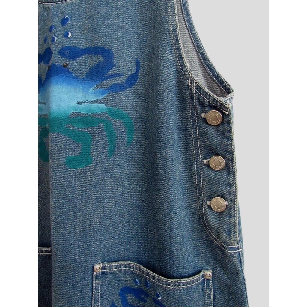 Vintage Daffy-Dills Overalls Women’s Small Denim Jean Hand Painted Coastal Crabs