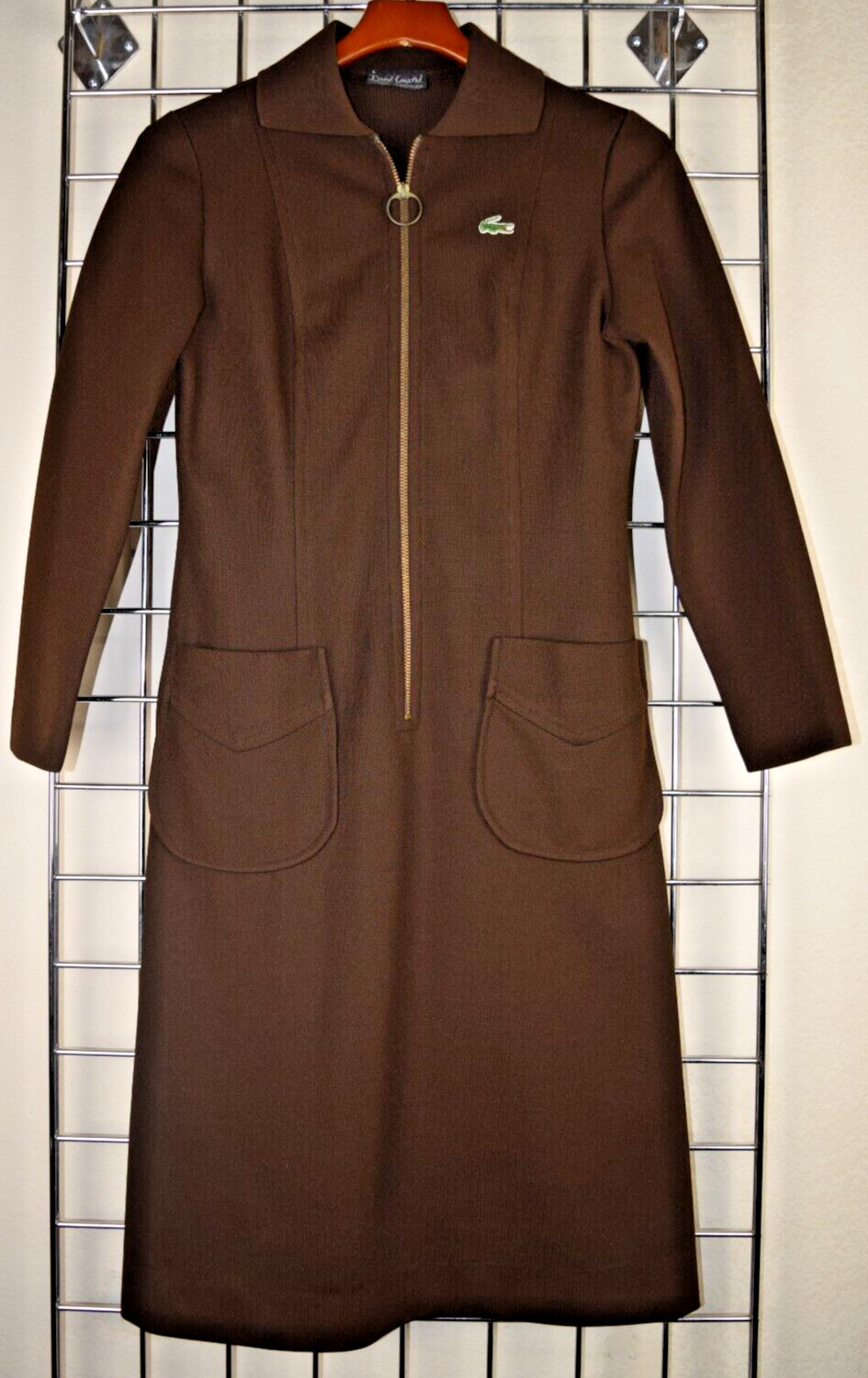 Lacoste Dress VTG David Crystal Size S/M 70s Espresso Brown Sheen Green Croc