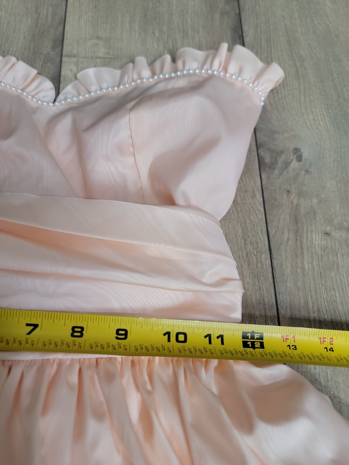 Vintage 80s Peach Taffeta Strapless Dress Ruffle Prom Formal Party Cocktail Gown