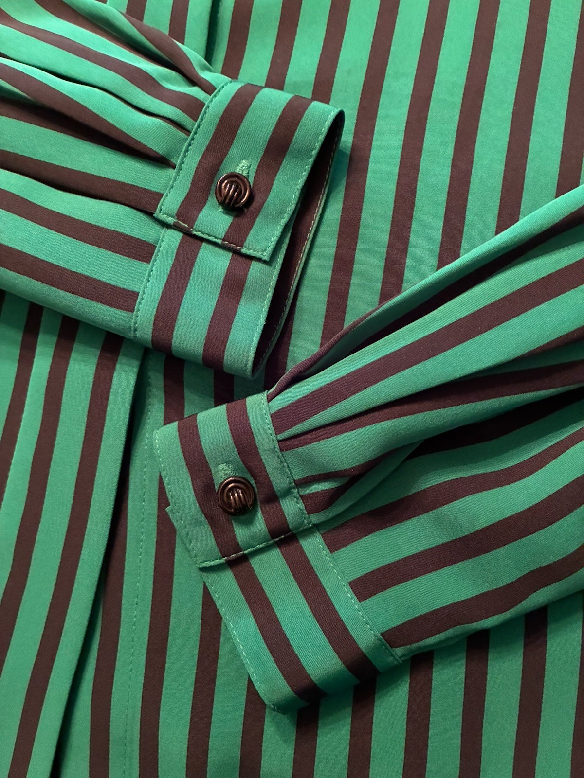 VTG Koret Green Black Stripe Long Sleeve Button Blouse Shirt Size 12