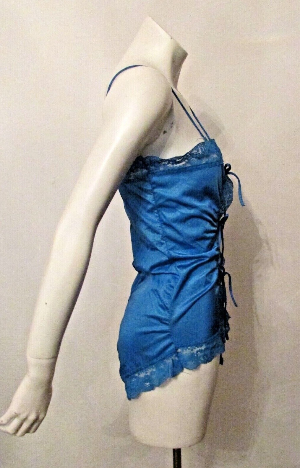 60’s Elissia Silky Nylon Lace Trim High Leg One Piece Teddy Bodysuit M USA made