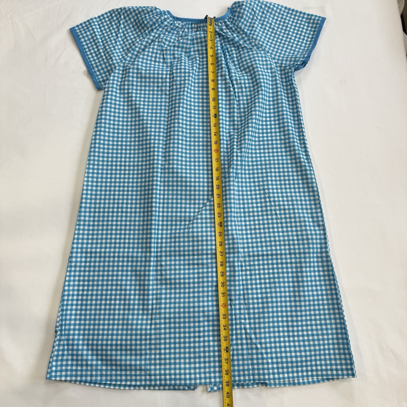 Vtg Smart Time Blue White House Dress Snap Closure Made in USA Boho Embroidery