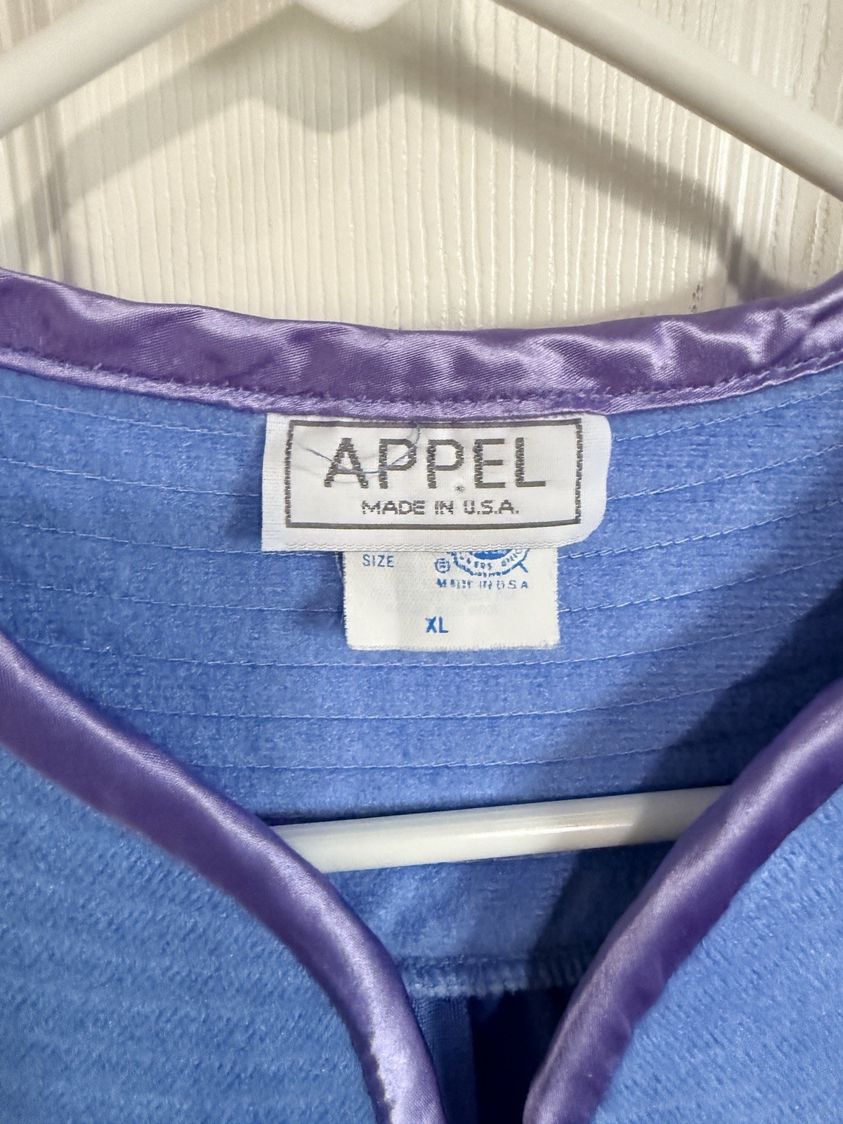 Vintage 80s Appel Baby Blue Velour Robe housecoat XL Cottage Grannycore USA