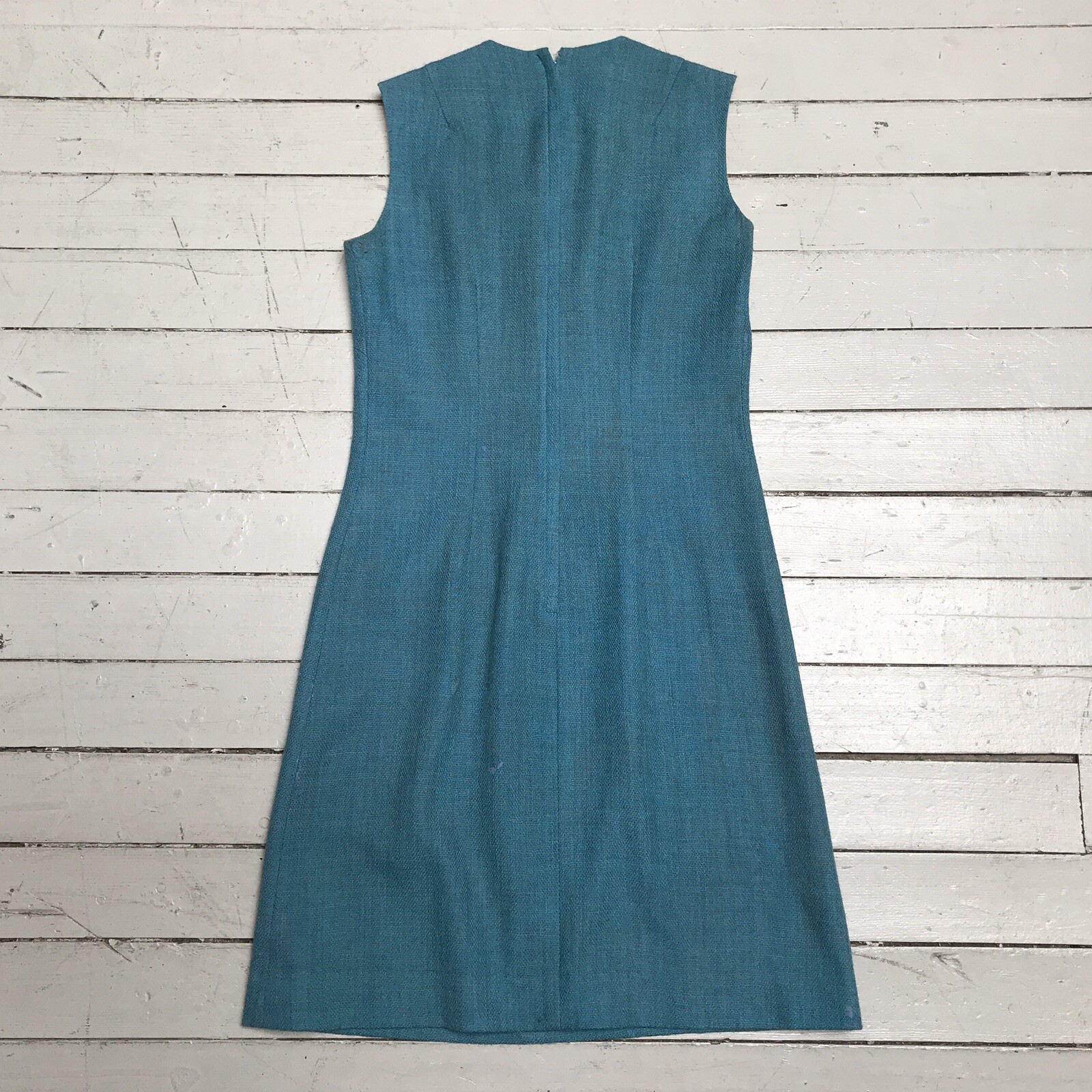 VTG 1960s Blue Teal Scallop Front Button Westbury Fashions Shift Dress Sz 10 S/M