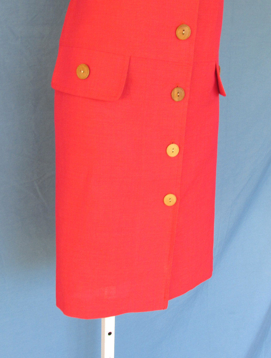 VINTAGE 1960s 70s MOD SCOOTER DRESS MAGENTA POSITIVE ATTITUDE WOOD BUTTONS