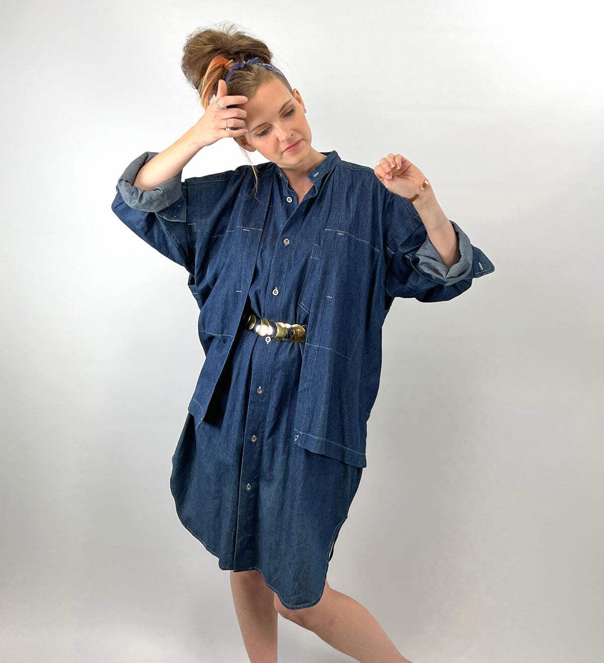80s 90s Indigo Denim Coat Dress Issey Miyake Plantation OSFM Avant Garde