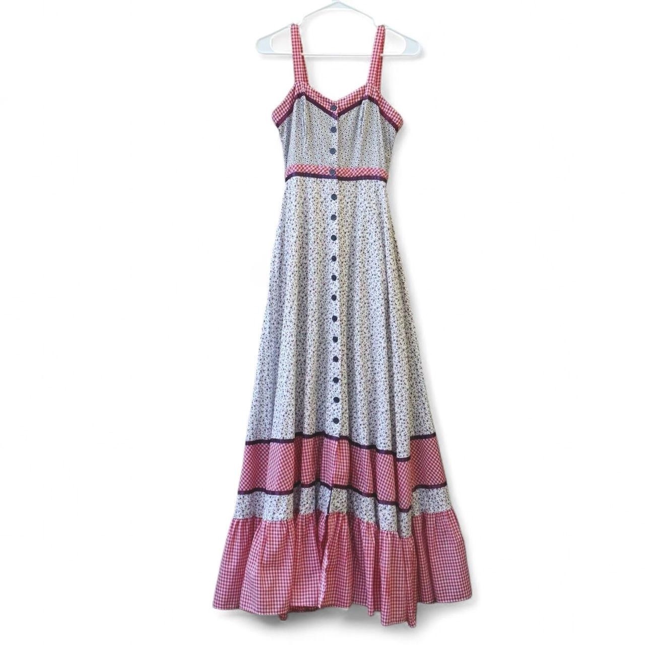 Vintage GUNNE SAX Maxi Dress Cabbage Rose Cotton Corset Button Sleeveless Size 9