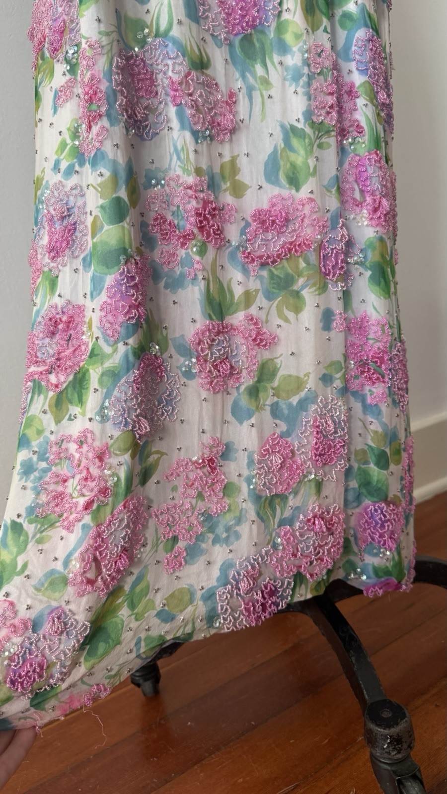 Vintage 1950s 60s Rare Designer Sara Fredericks Hand Beaded Chiffon Evening Gown