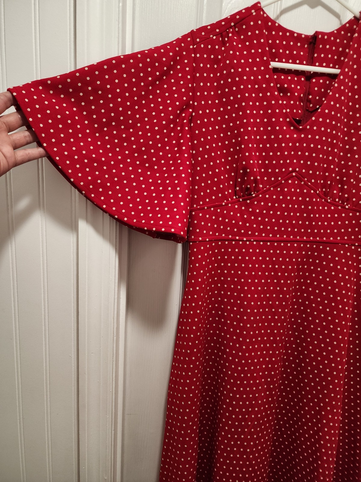 Vtg 60 70s Vicky Vaughn Red Polka Dot Fit Flare Flutter Sleeve Maxi Dress Sz Med