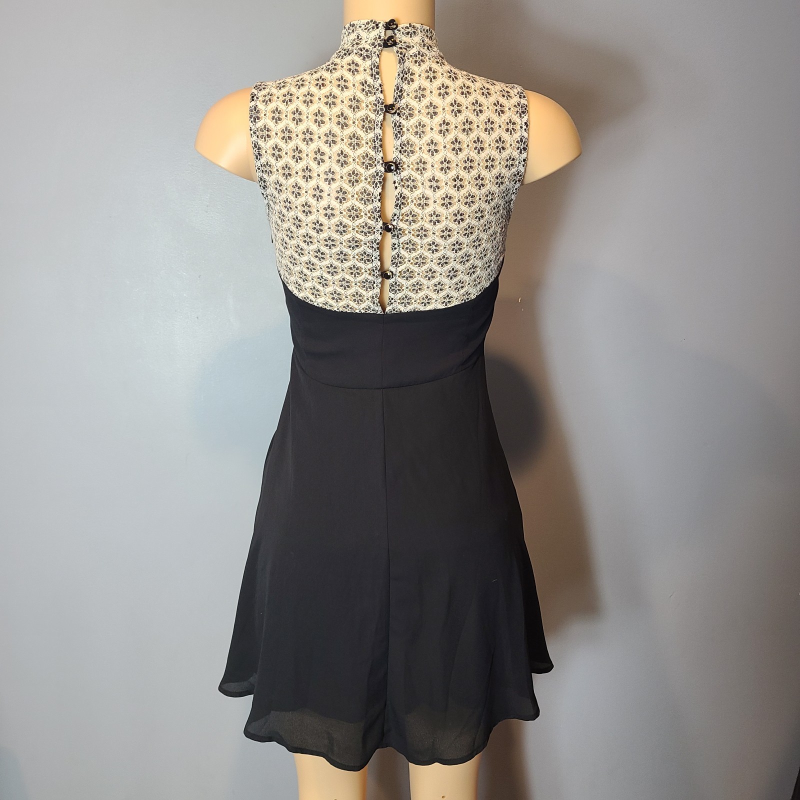 Vintage 90s Y2K Black Skater Dress Twee Mini Size S Mall Goth Graduation
