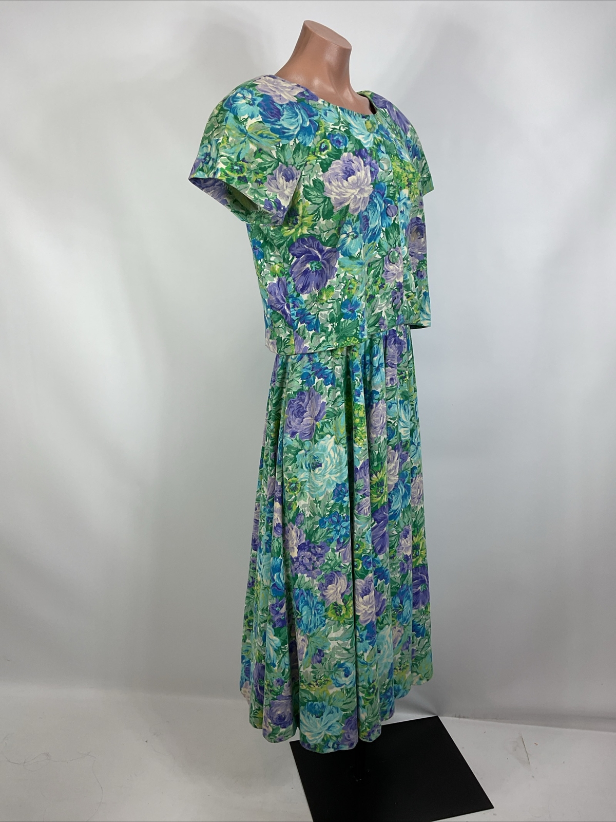 Vintage Expo Dress 80s Floral Sundress Puff Sleeve Cardigan Set Cottagecore Sz 8