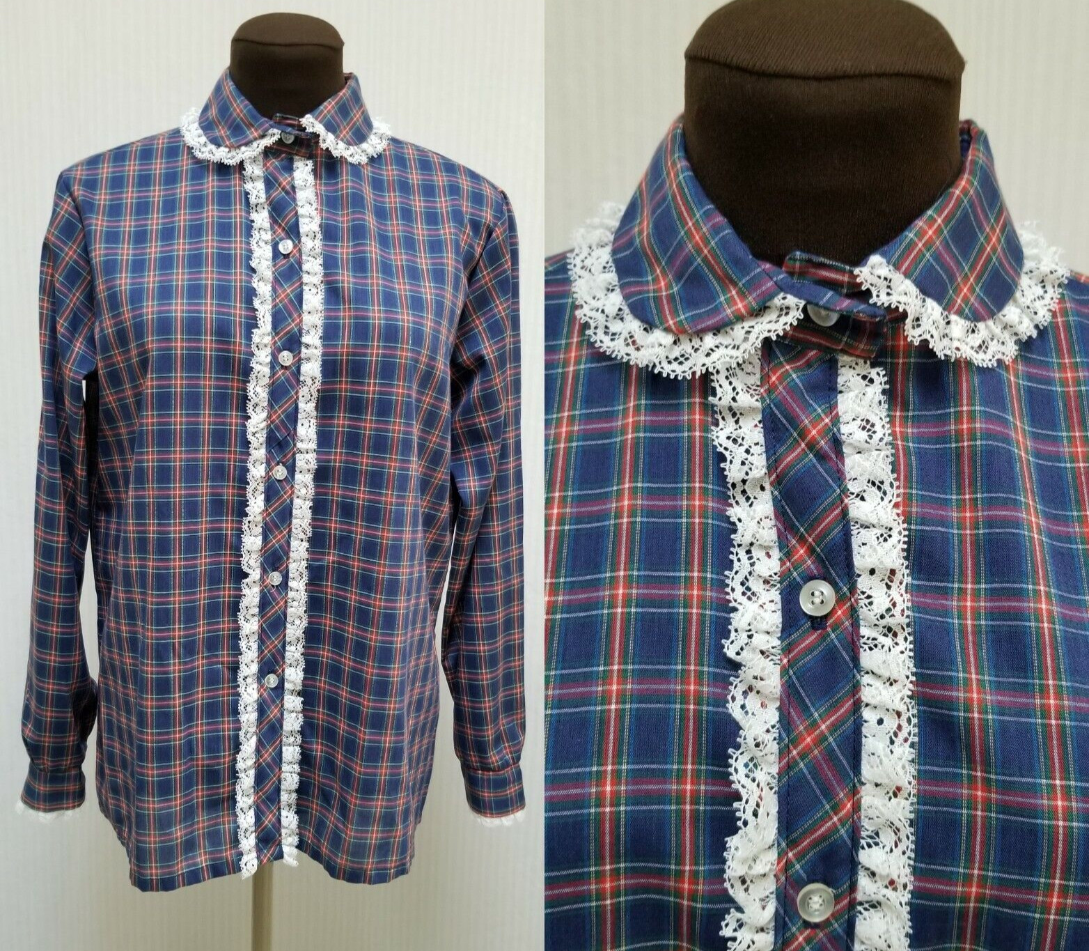 NWOT Vintage 1970/80’s Prairie Cottage Core Blue Plaid Shirt – JCPenney – Size M