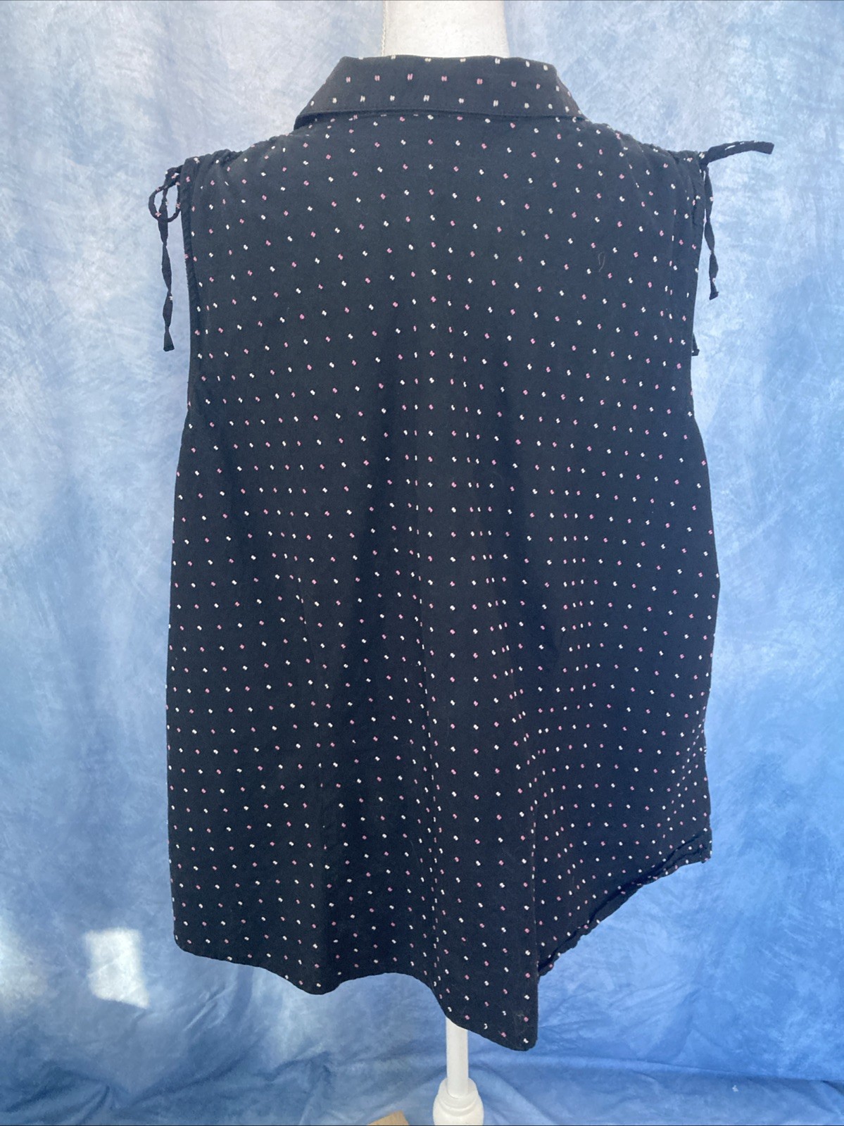 Vtg 90s Fashion Bug Plus Size Blouse Black Pink White Polka Dot Star Embroidered