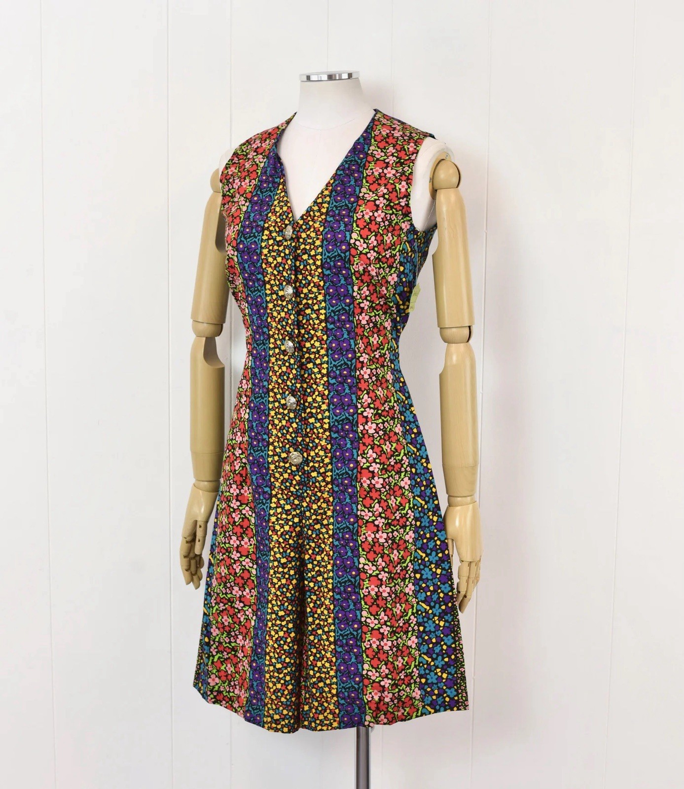 Vtg 80s Floral Colorful Cotton One Piece Romper Jumpsuit Deadstock with Tag