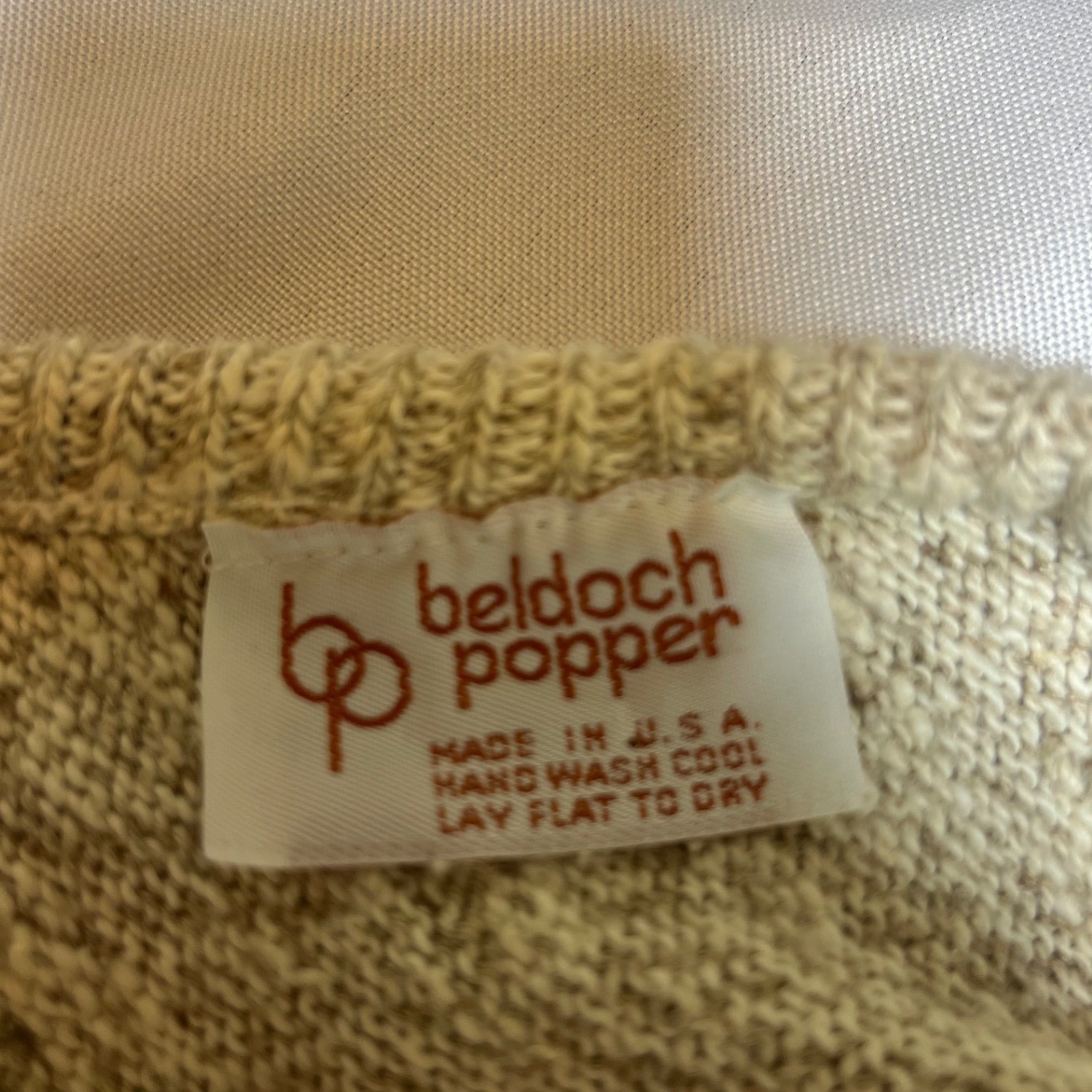 Vintage Beldoch Popper Abstract Knit Sweater V-Neck Batwing Oatmeal USA Made