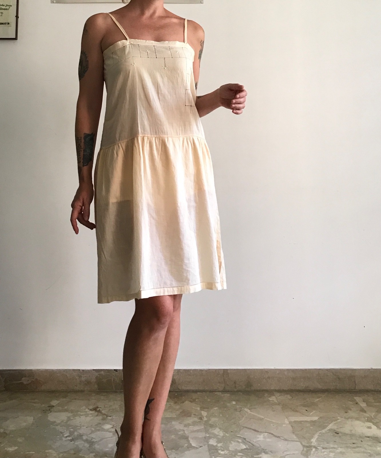 Vintage Antique 1920s Lingerie Brief Dress Petticoat Early Era 900 Cotton M