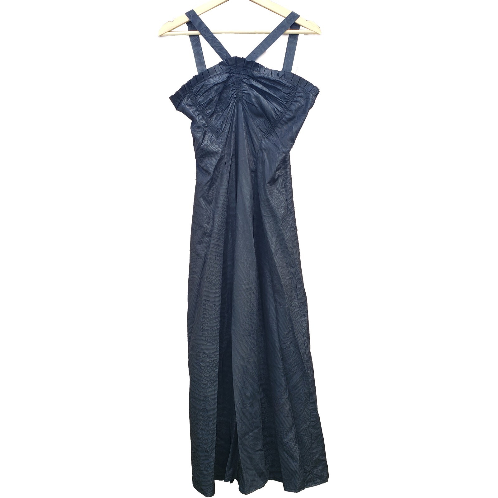 Vintage 40s Gown Black Moire Satin Sleeveless Maxi Back Removable Bow Small