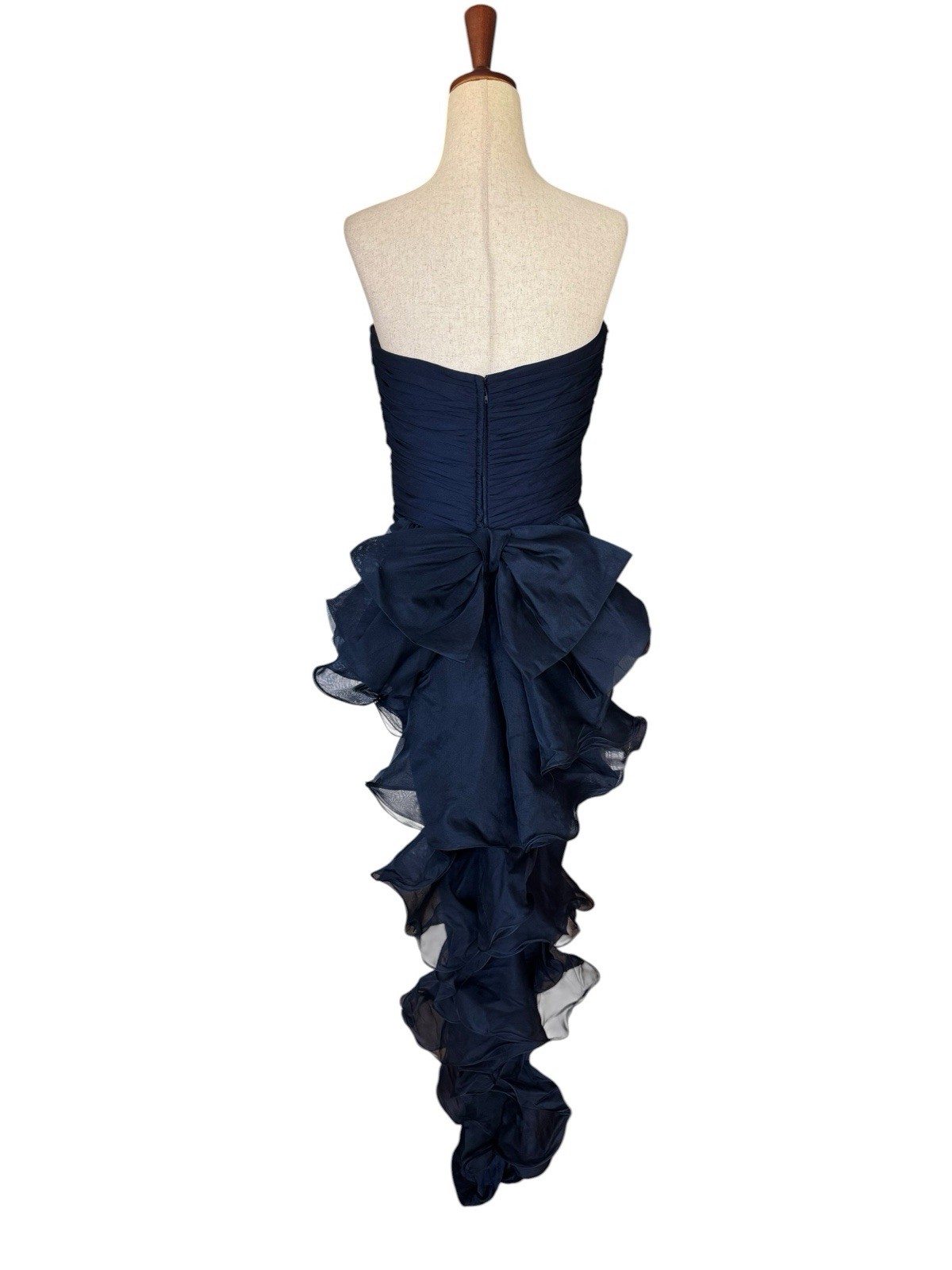 Vintage 70s 80s Jill Richards Strapless Navy Ruffle Bow Maxi Evening Dress Gown