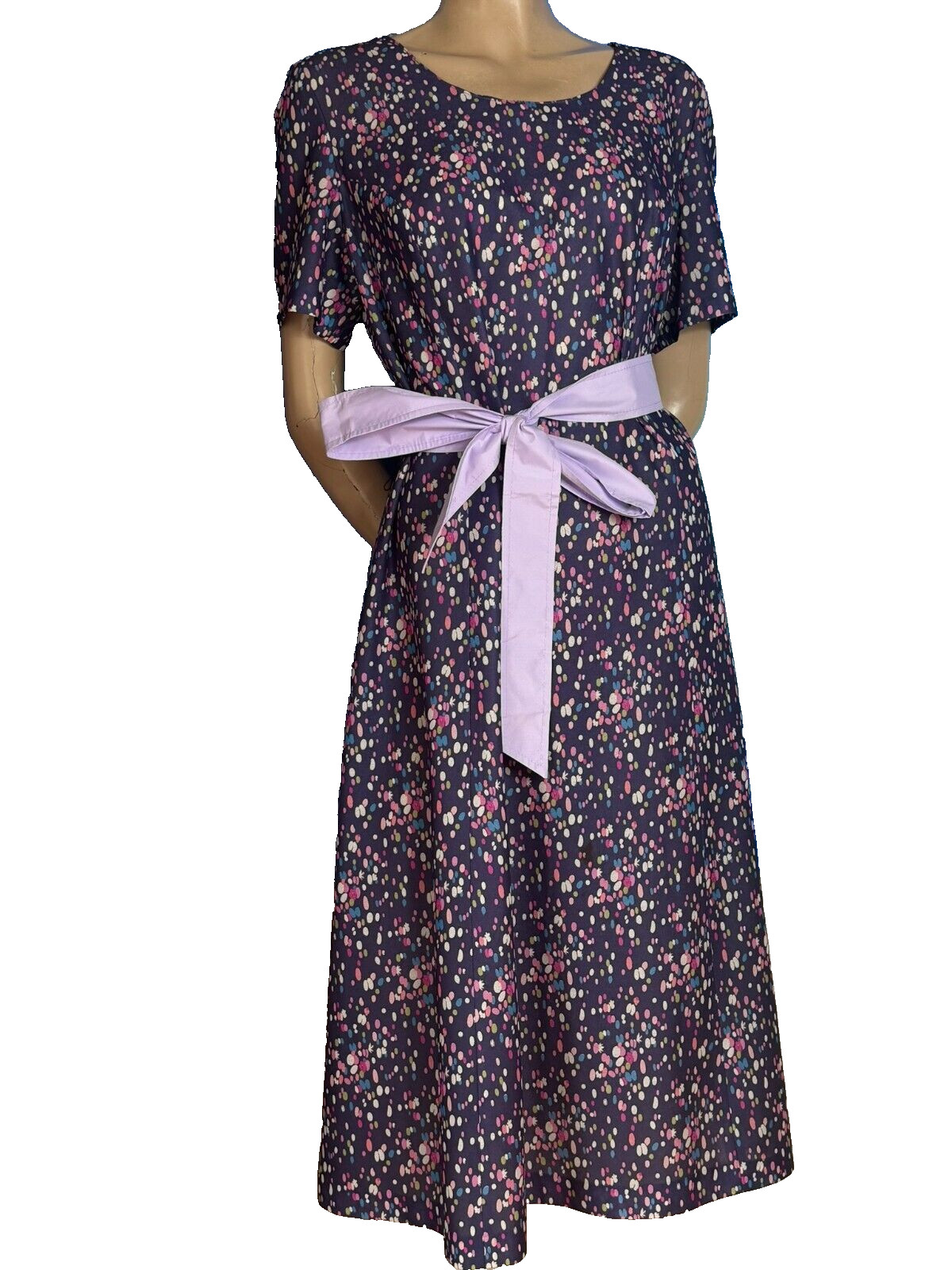 Original 60s Twiggy Vintage Dress A-Line Jersey Bubble Print Midi Size 42 44
