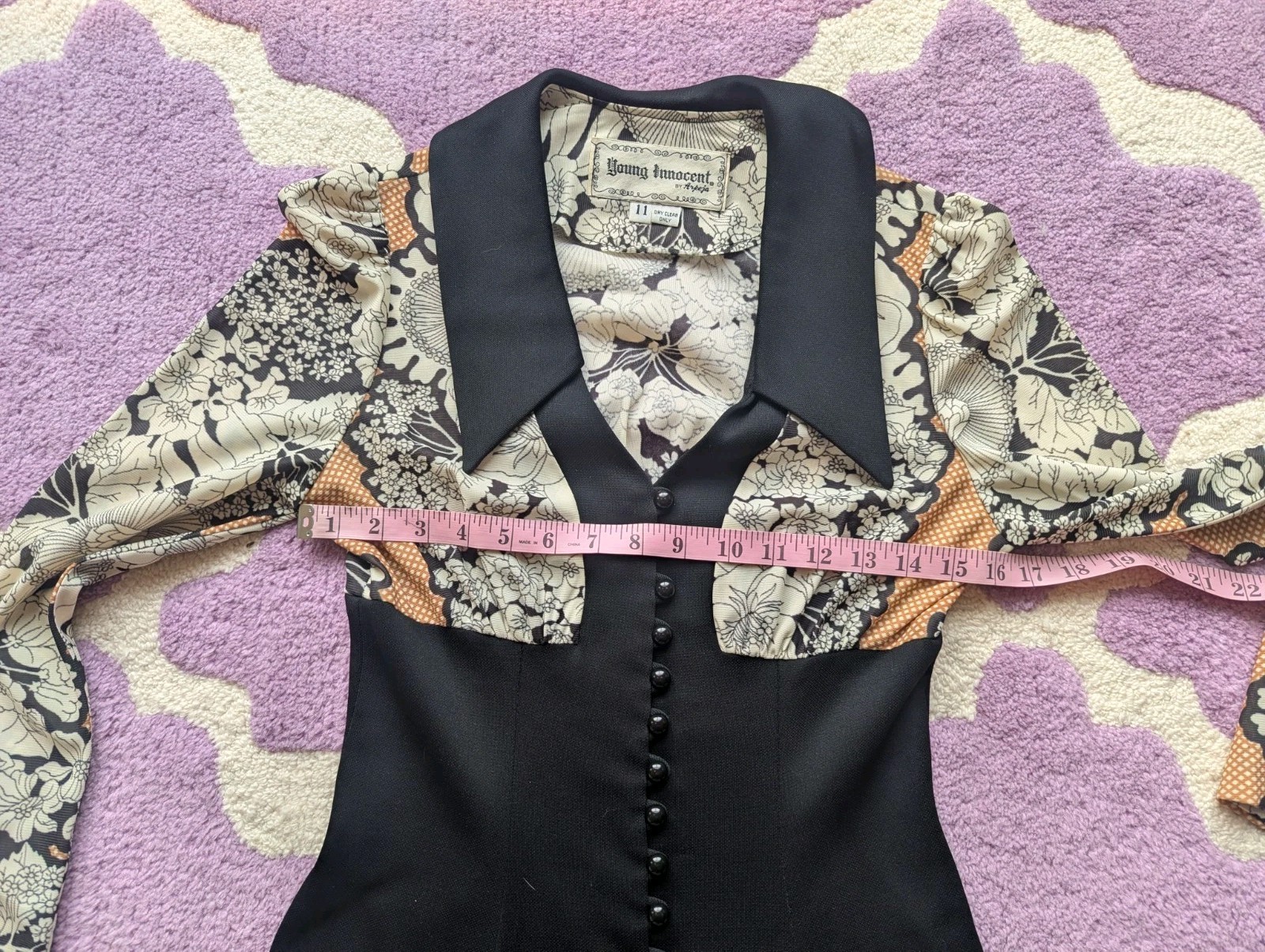 Vintage 70’s Young Innocent By Arpeja Psychedelic Black Mini Dress Size 11 Small