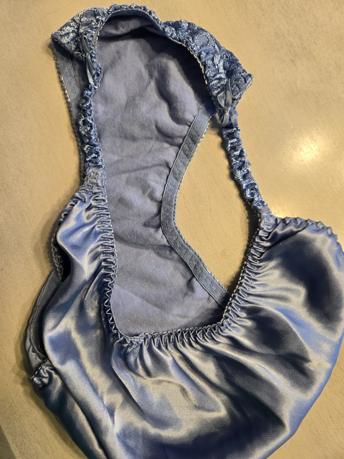 Blue Satin String Bikini Panty, Size 8