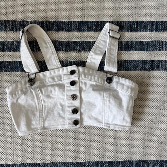 BB Dakota Revolve white denim crop top and asymmetrical mini skirt. Set. Size XS