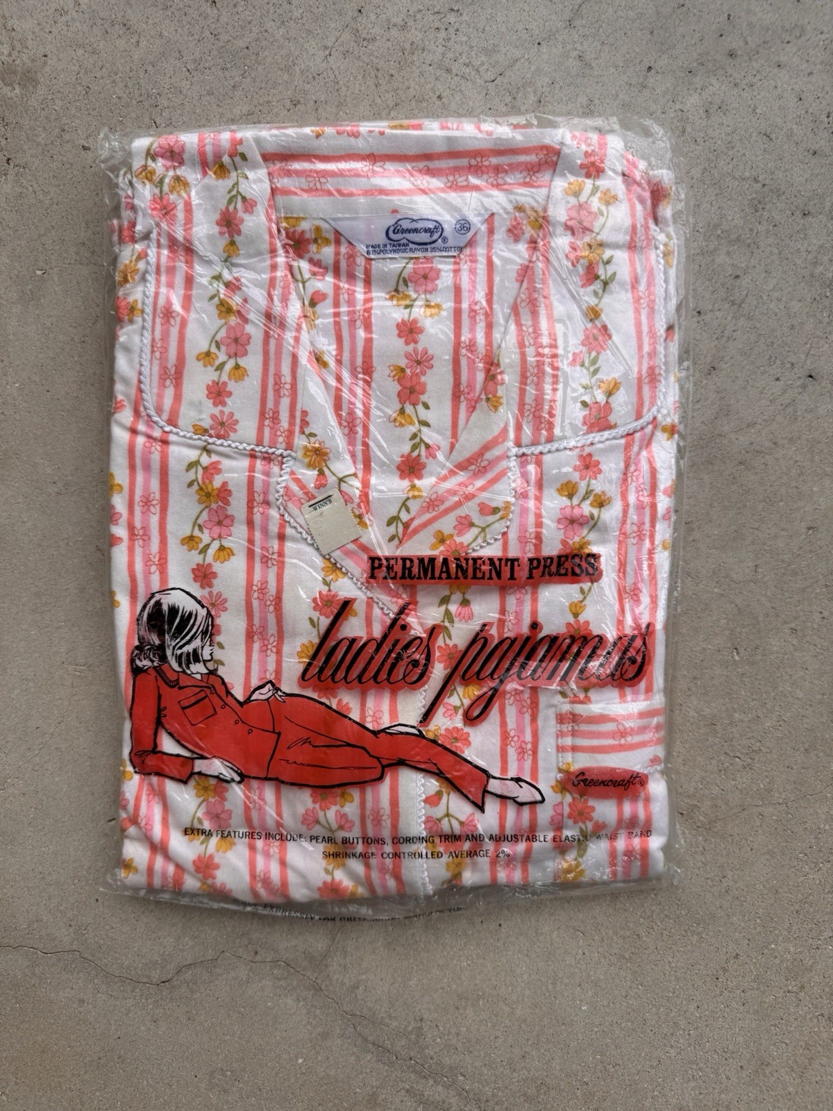 VTG 60s 70s Greencraft Pajamas NOS Deadstock Floral Pink Striped Mod Medium 36