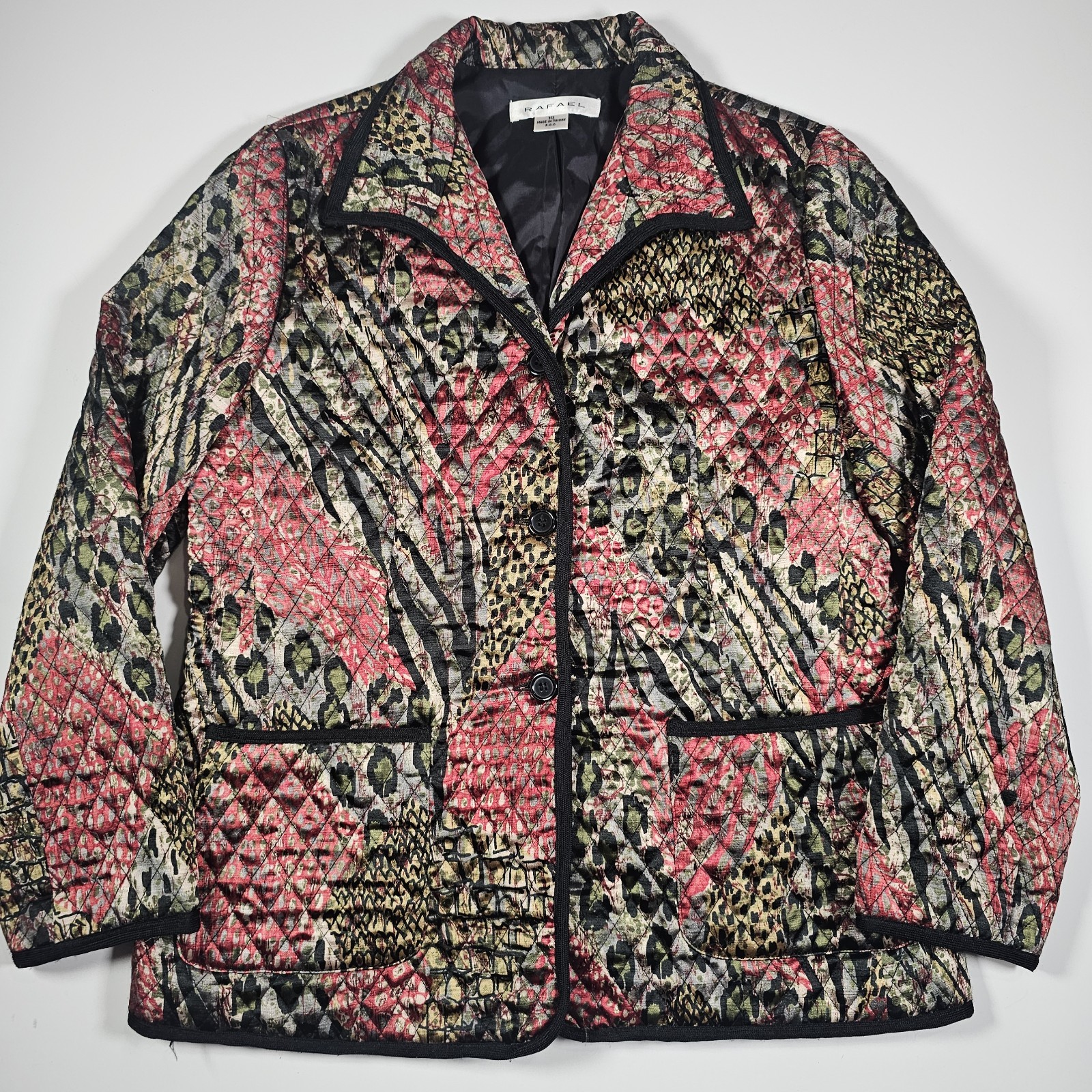 Vintage 90s Rafael Quilted Patchwork Animal Print Jacket Women’s Medium Rare