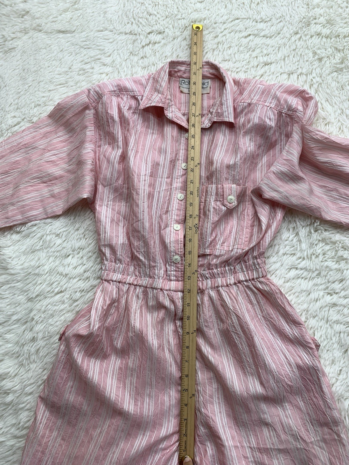 Vintage L Rothschild San Francisco Pink Striped Jumpsuit Pockets Collared Sz 12