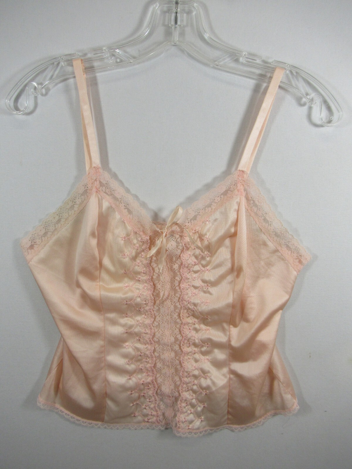 Vintage Bestform Embroidered Satin & Lace Camisole Women 34 Pink Ribbon