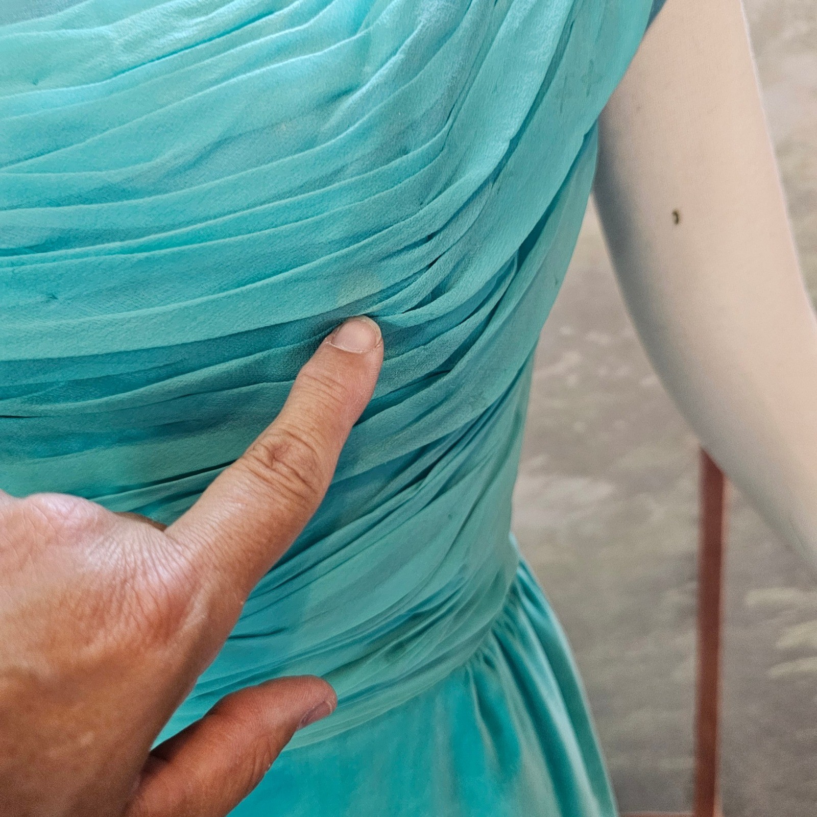 Vintage 1950s Dress Jay Herbert California Teal Ruched Draped Cocktail Formal