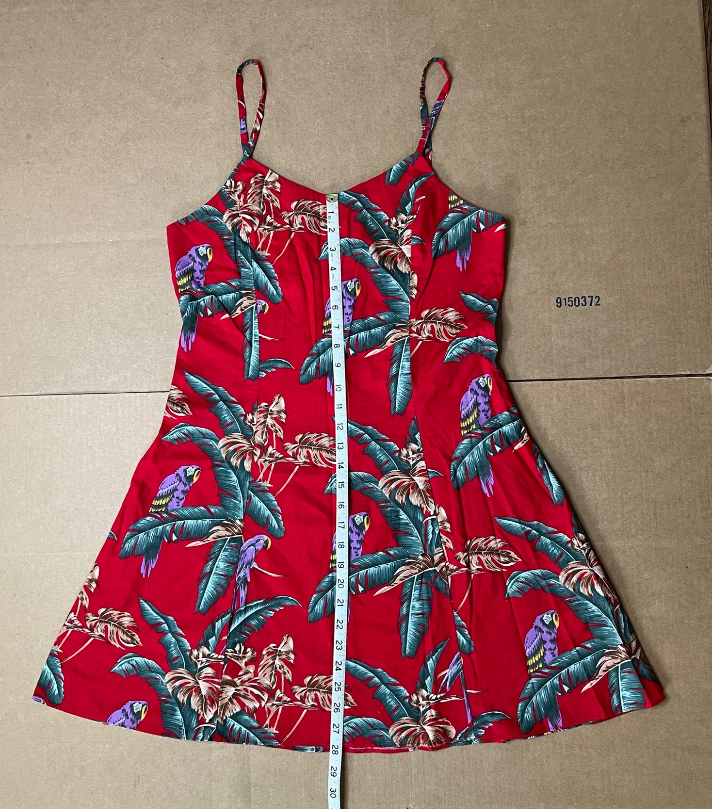VTG Paradise Found Women’s XL Parrot Jungle Magnum PI Hawaiian Spaghetti Dress