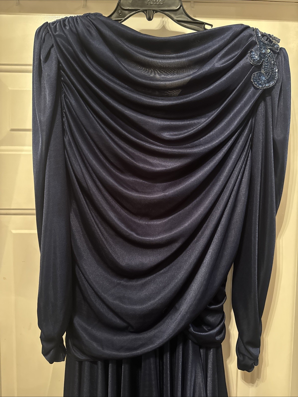 VTG 80’s Filigree Ltd Blue Ruched Midi Dress USA Style 8042 Size S?