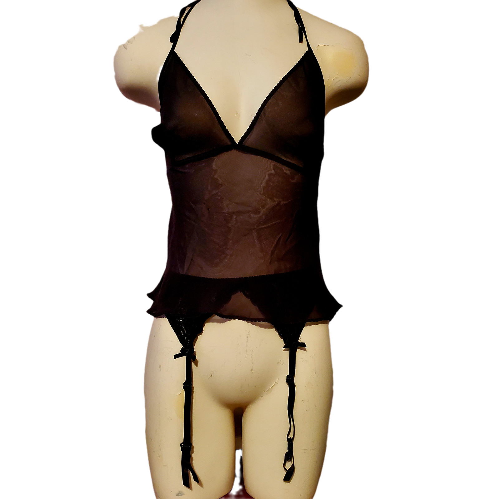 Vtg.Victorias Secret Sexy Cami Garter Black Sheer Wedding Fairy PIN UP NEW SMAL