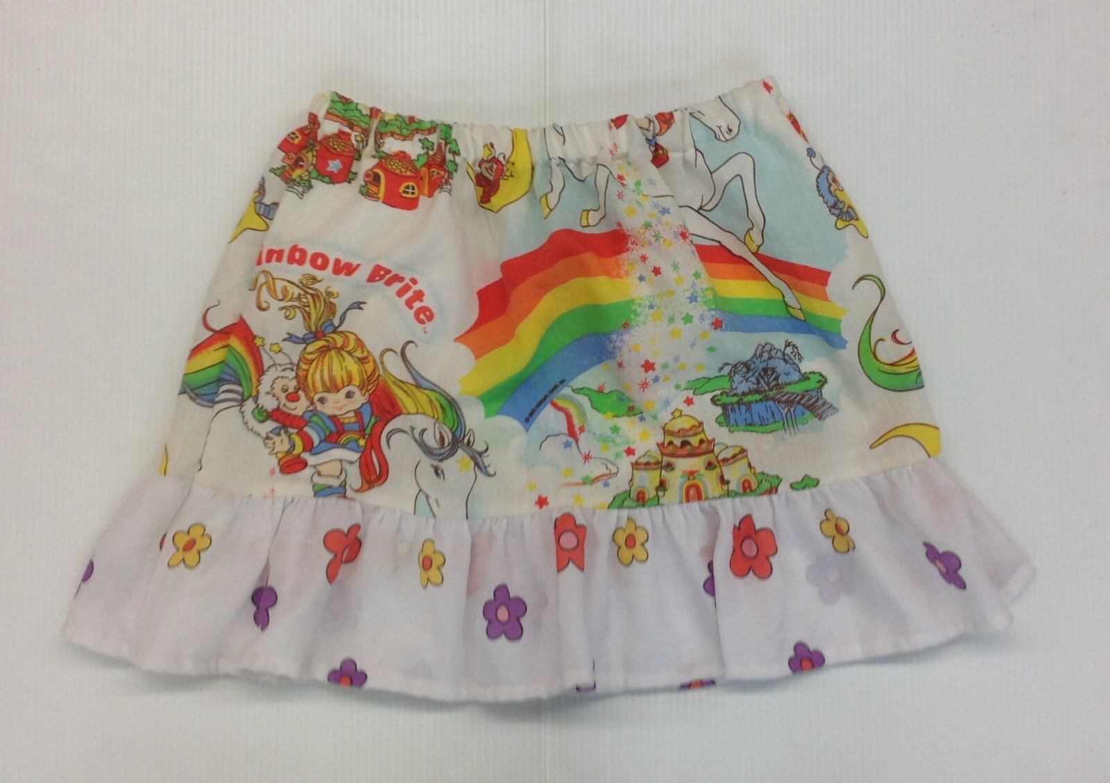 Vtg 1983 Rainbow Brite Child’s Skirt Sewcial Anxiety Upcycle Fabric with Pockets