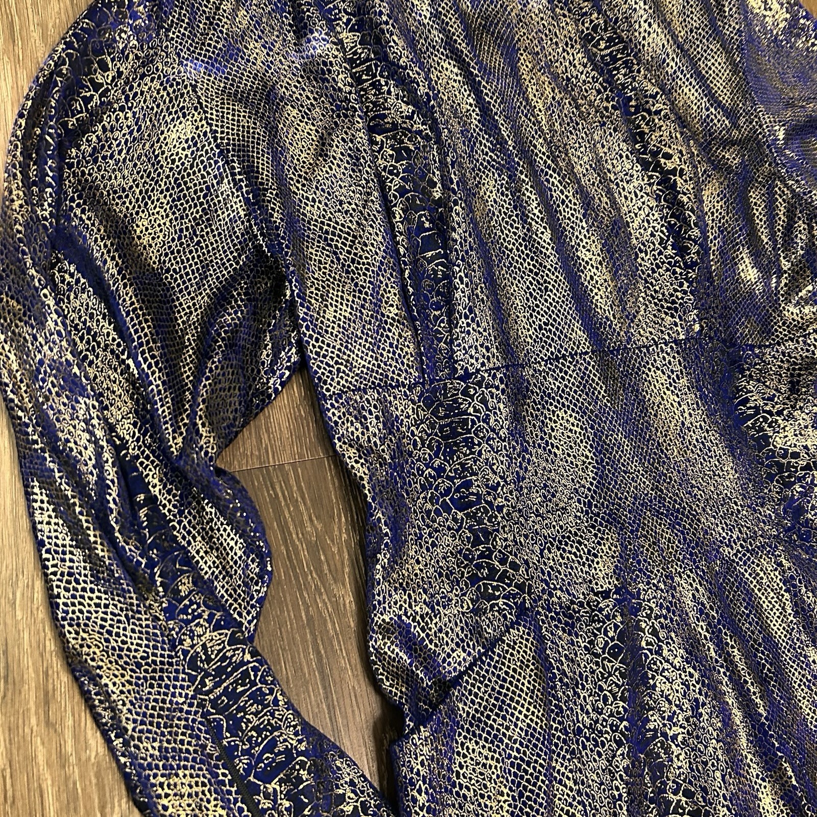 Vintage Janine Paris London New York Zip Up Blue & Gold Snake Velour Dress S