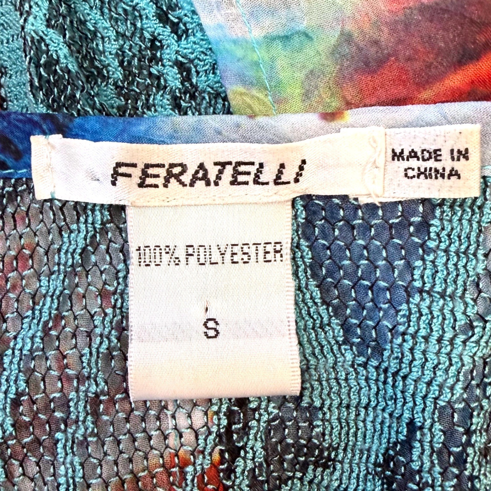 Feratelli Bohemian Abstract Artsy Print Lace Layered TankTop Lagenlook S VTG