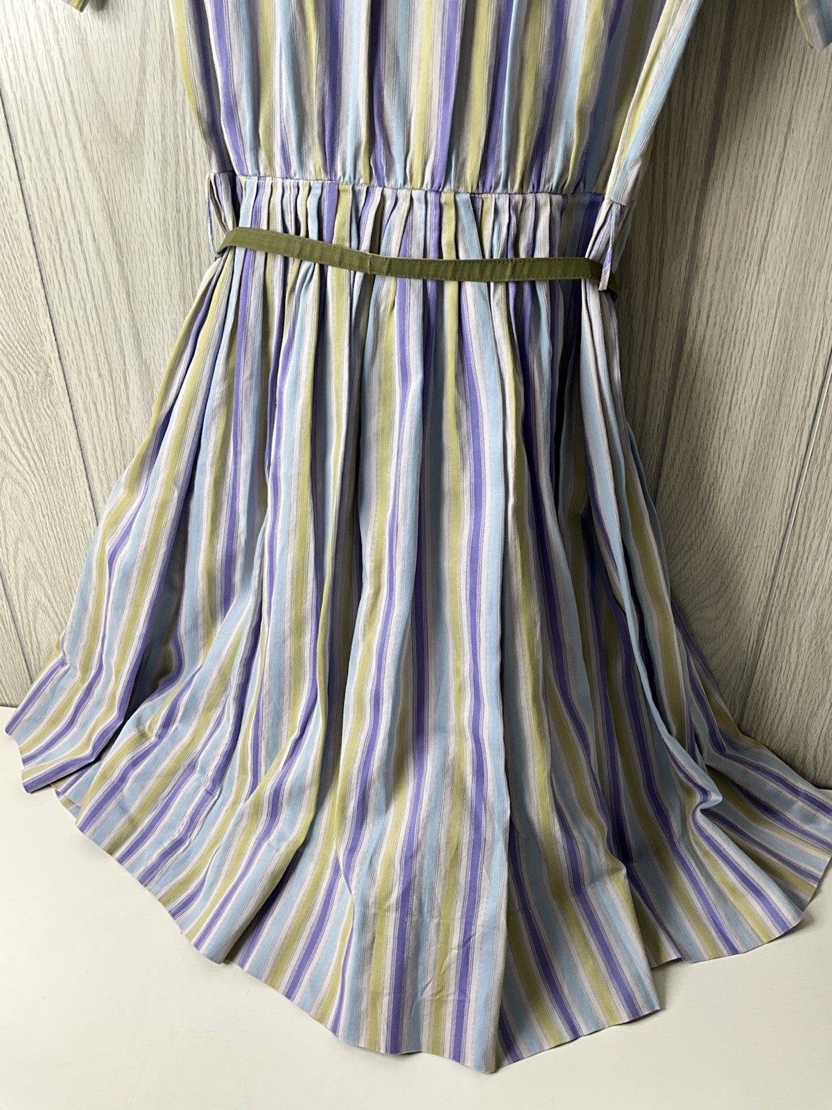 1950s Pat Perkins Vintage Sun Dress 100% Cotton Striped Button Up Belted XS/S