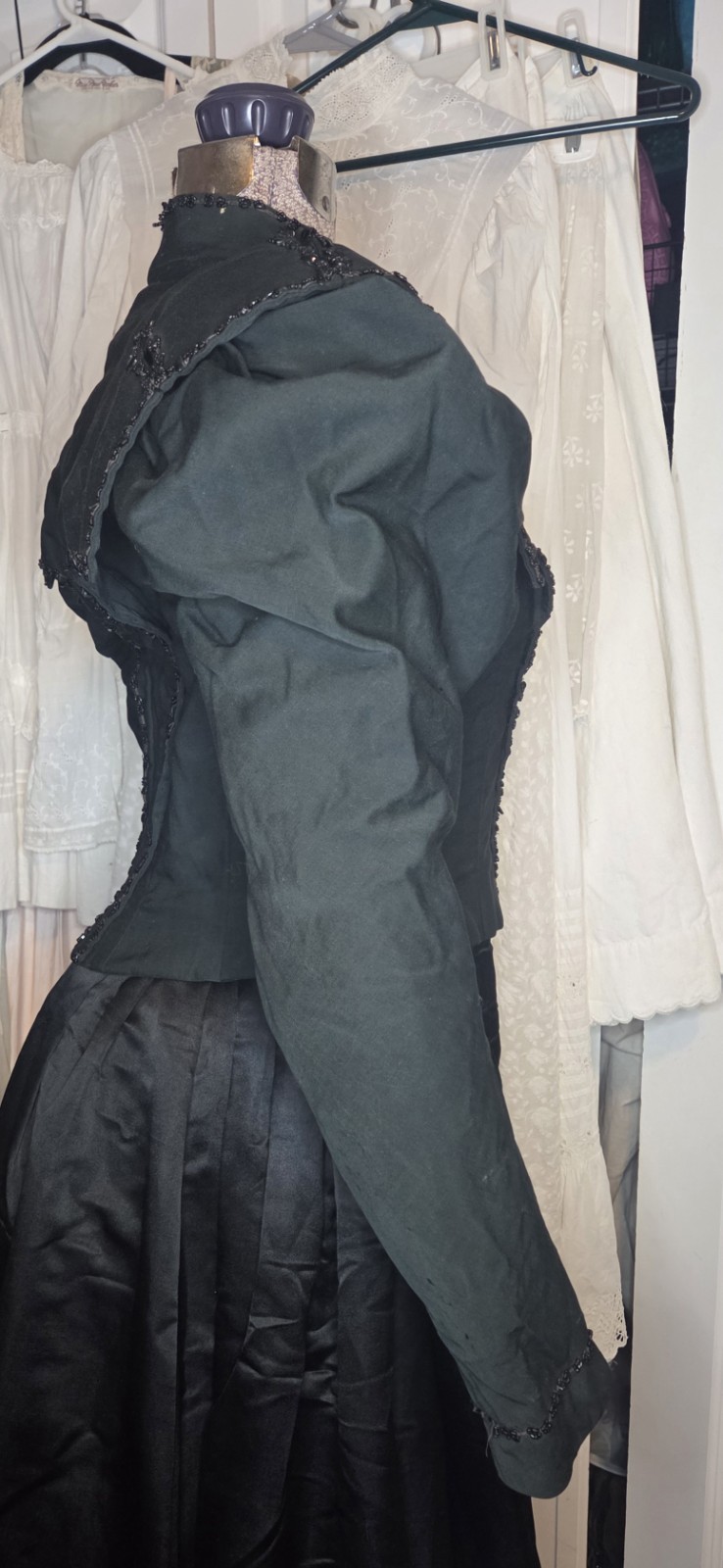 Deep Hunter Green Victorian Cotton Blend Bodice w/ Jet Black Bead Trim