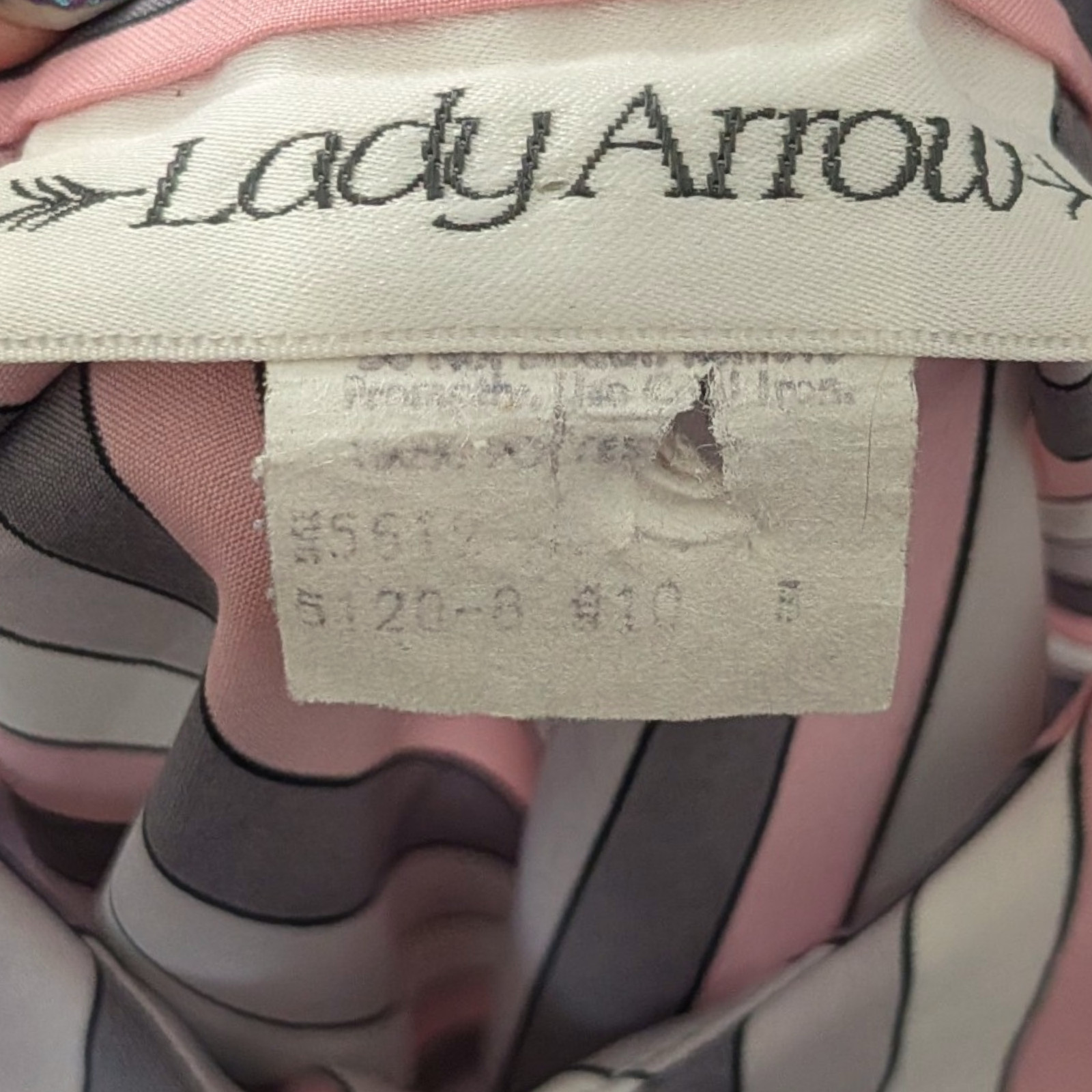70s 80s Lady Arrow Candy Stripe Button-down Shirt Sz 10 pink gray pastel